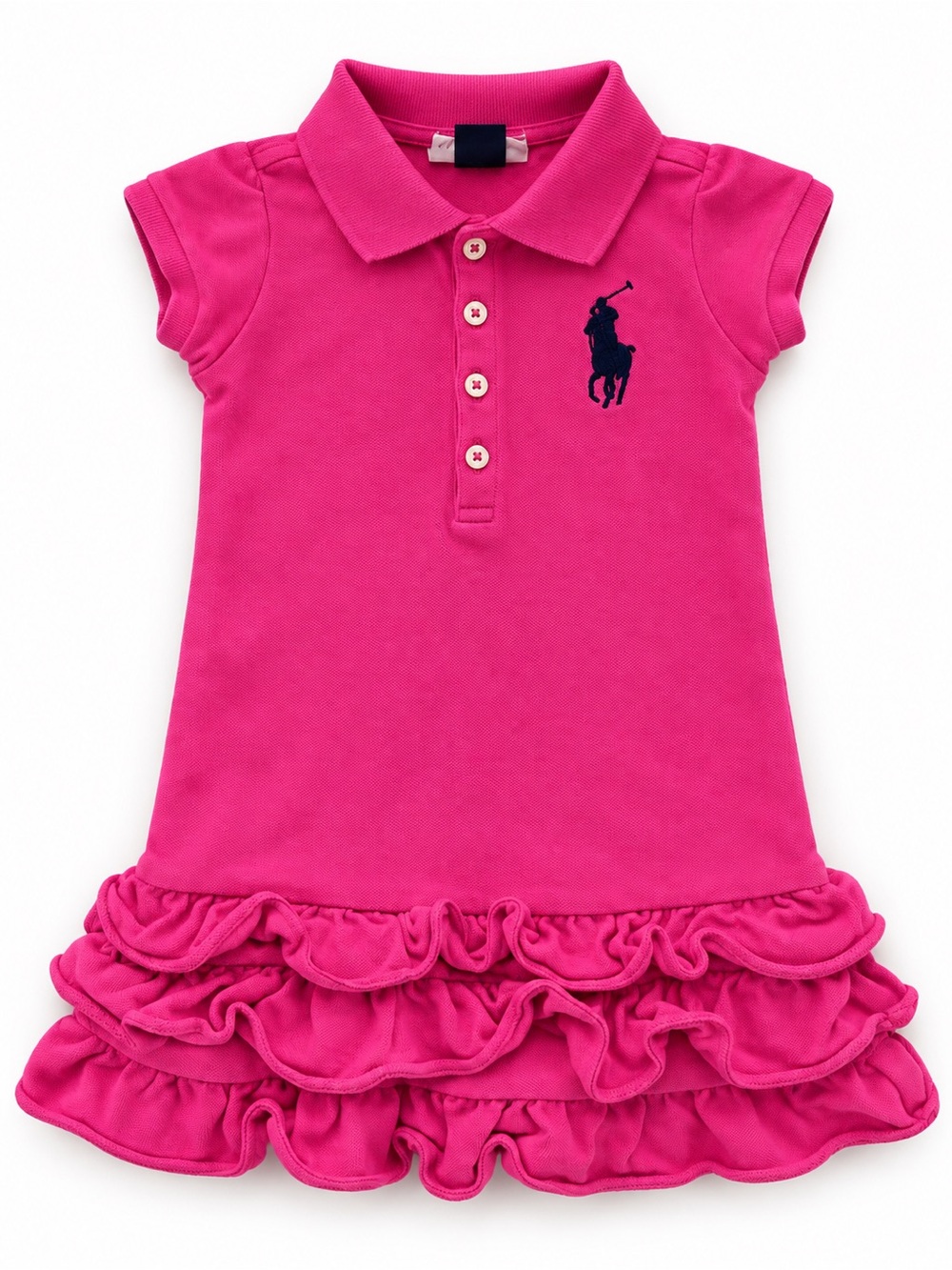 Ralph Lauren Bright Pink Girls Polo Dress with Ruffle Hem